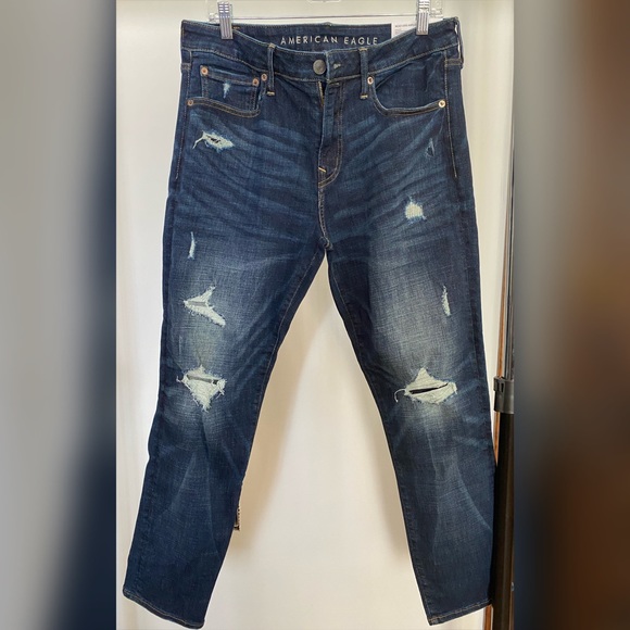 Distressed Dark Wash Airflex + Athletic Fit Jean - Picture 1 of 4